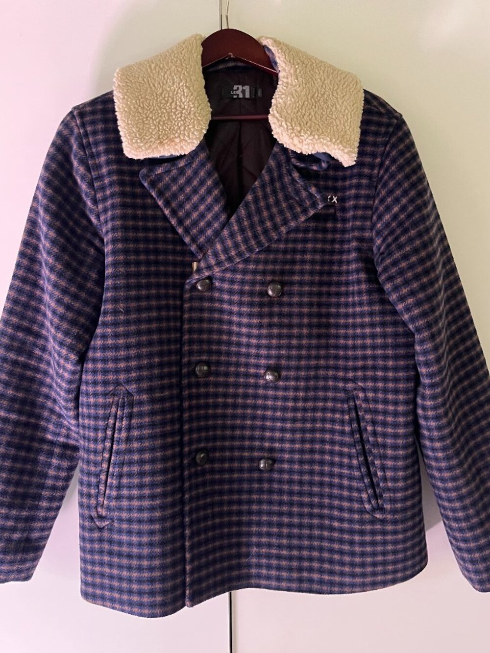 Le 31 Simons Exclusive Recycled Wool Peacoat Removable Sherpa Collar L
